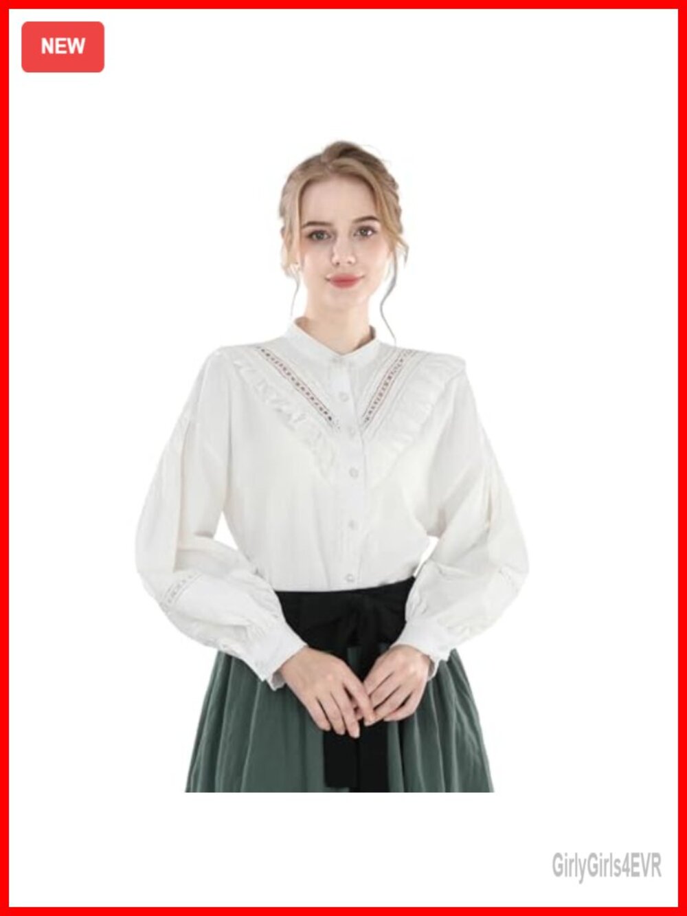 Victorian Blouse Women Cotton Renaissance Long Sleeve Gothic Pirate Top with Tie